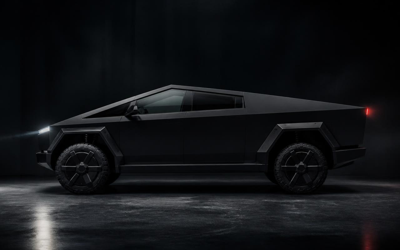 Matte black Tesla Cybertruck Cyberbeast side profile